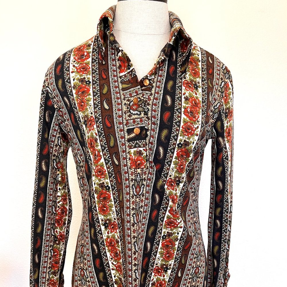 60's Patty Woodard Half Button Blouse - Paisley/Floral - Size Medium